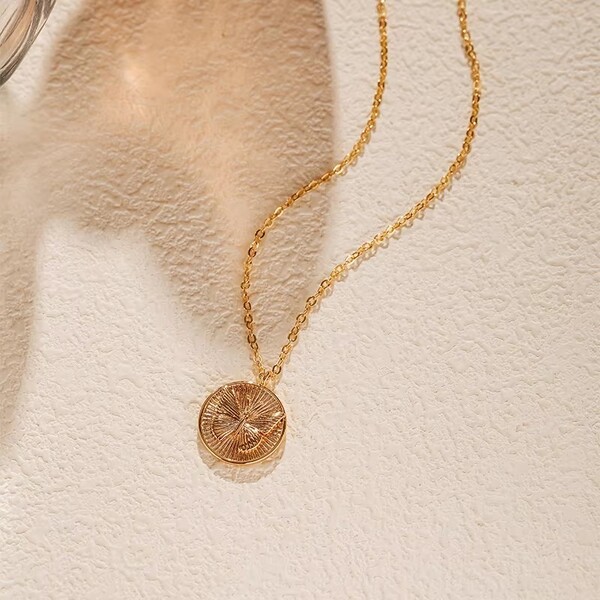 Geometric Round Pendant Butterfly Design Necklace