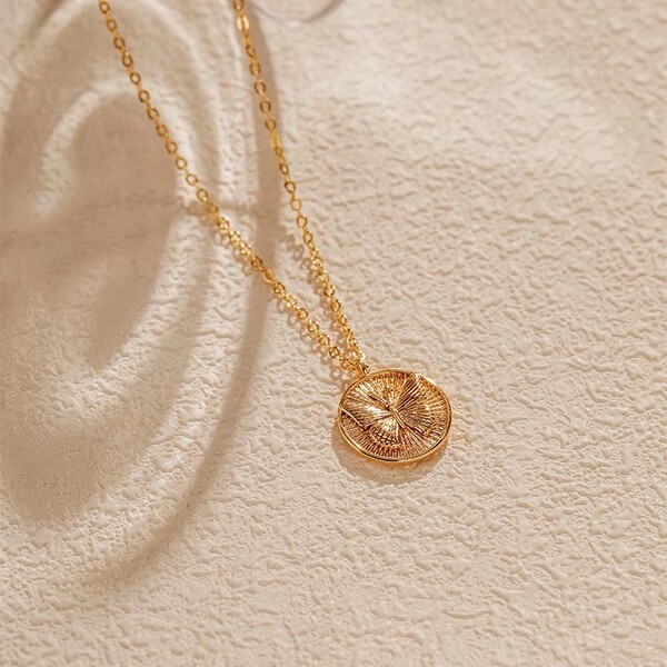 Geometric Round Pendant Butterfly Design Necklace