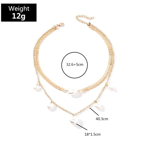 Double Alloy Simple Heart Pearl Pendant Necklace
