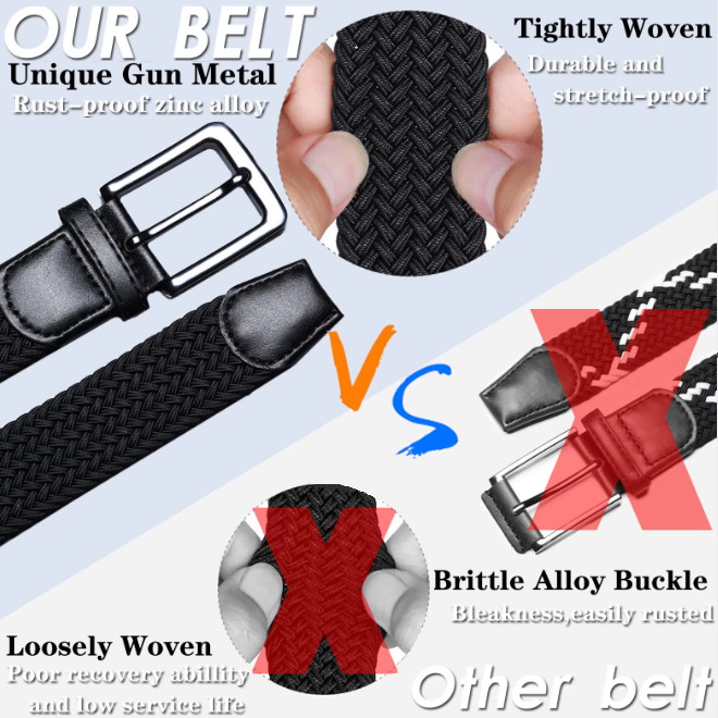 Casual Fashionable Stretch Fabric Woven Braided Elastic Belt For Men