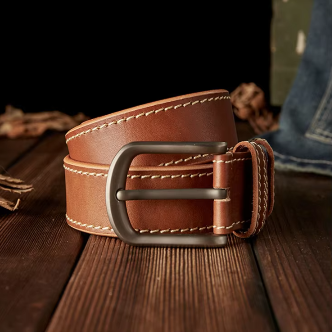 Handmade Genuine Leather Belt With Alloy Pin Buckle