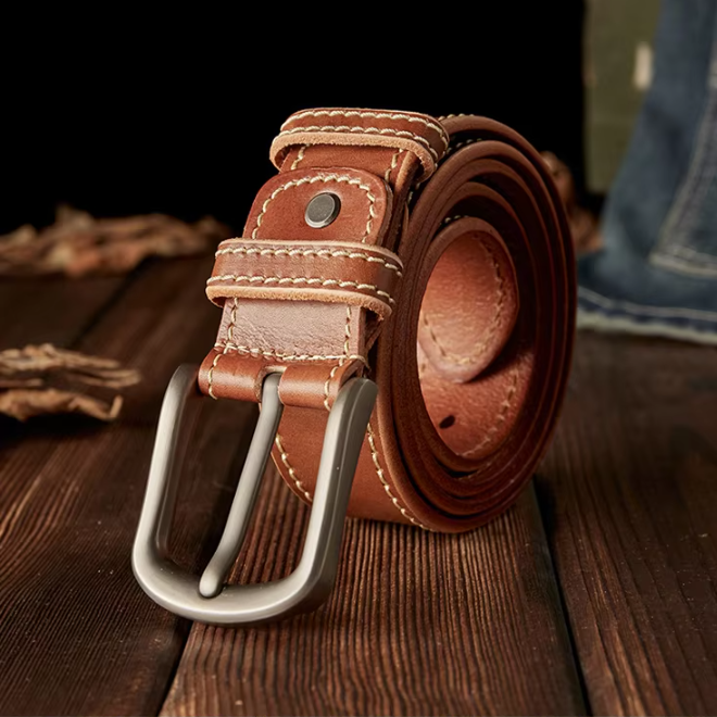 Handmade Genuine Leather Belt With Alloy Pin Buckle