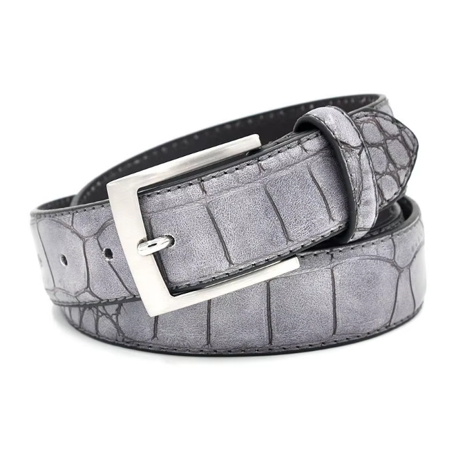 Crocodile Pattern Embossed Casual Genuine Cowhide Leather Belt